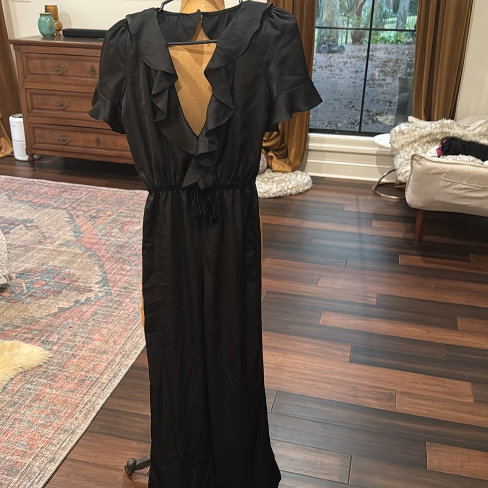 For Love and Lemons, beautiful velvet waist, trim jumpsuit open back.